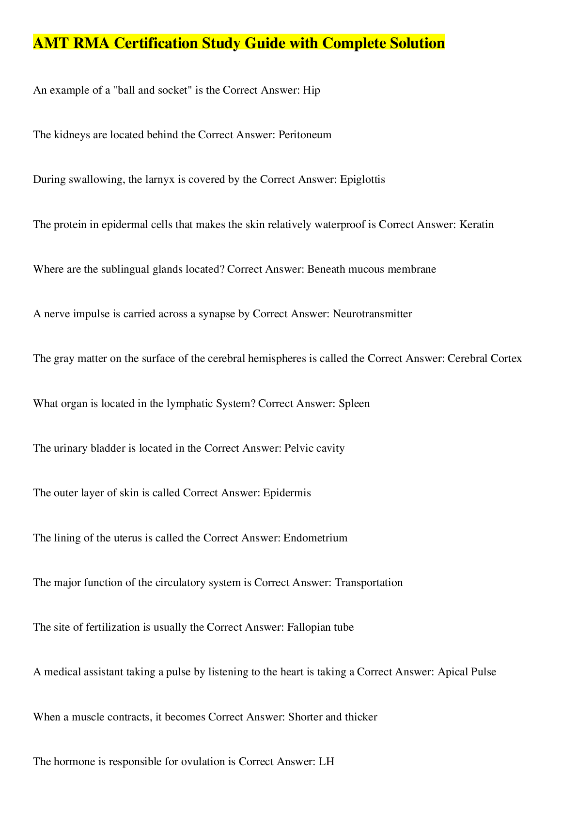 Preview image for 2022 AMT RMA Certification Study Guide with Complete Solution